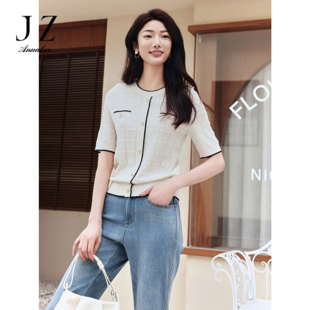 13301549.商场同款JZ玖姿小香风轻熟短袖针织衫女装夏季新款JZEX31209