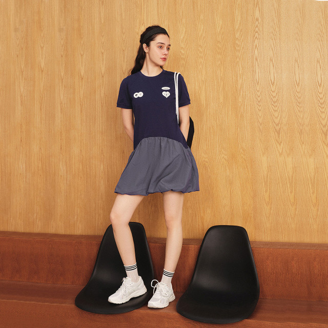 13301625.昂诺字母爱心卡通连衣裙女夏季拼接圆领短袖短裙