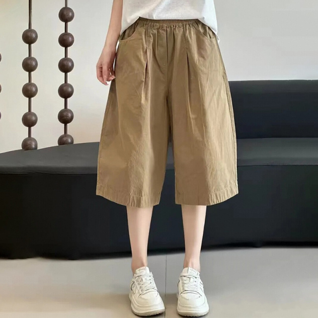 13460973.初云紫衣春夏装 女设计感高腰阔腿裤宽松口袋百搭休闲裤直筒五分裤6712