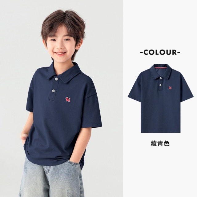 13311447.男童休闲短袖夏季百搭帅气小狗刺绣翻领polo衫儿童莱赛尔凉感T恤