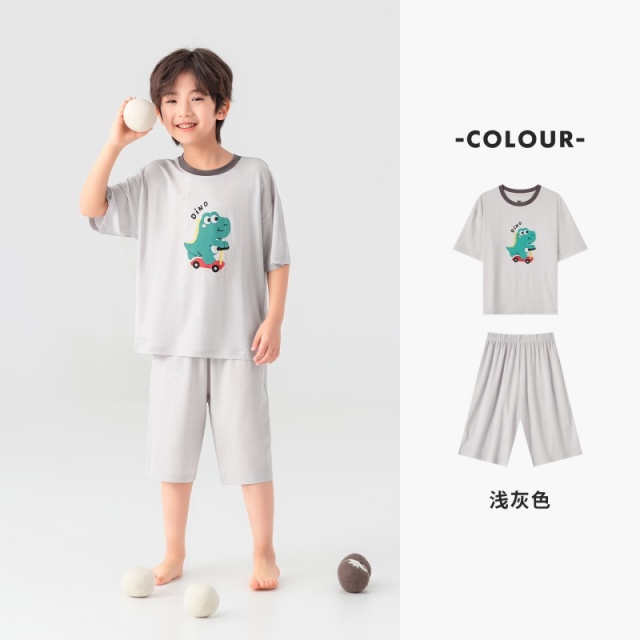 13311430.儿童莱赛尔家居服套装夏季萌趣恐龙印花男童短袖睡衣爽滑柔软两件