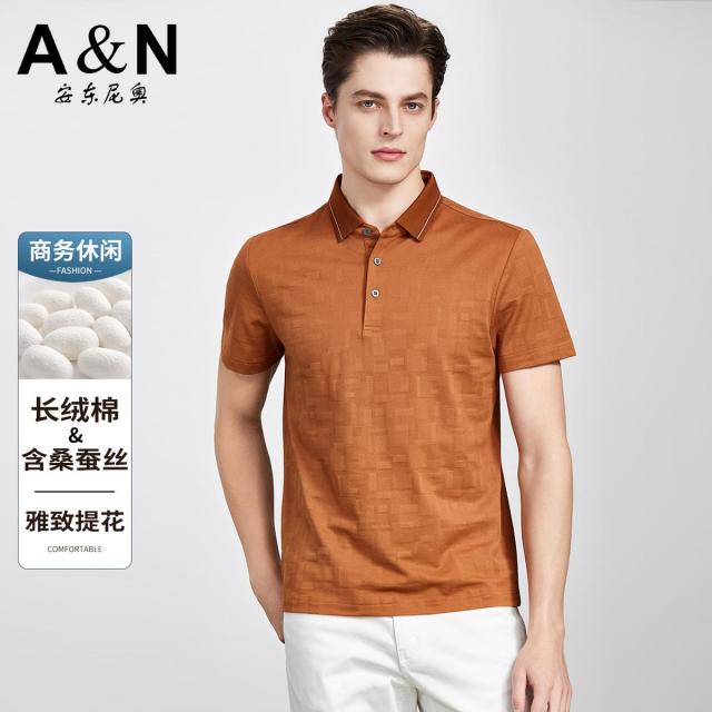 13307460.【含可机洗桑蚕丝】提花商务休闲POLO衫男短袖中年翻领短袖