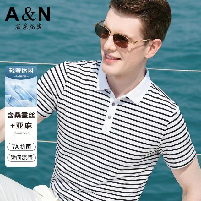 13307711.【含天丝桑蚕丝】夏季经典条纹商务休闲凉感易打理短袖POLO衫
