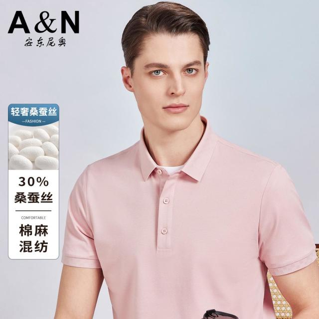 13307698.【30%桑蚕丝】夏季轻奢男式polo衫亲肤棉麻透气短袖T恤