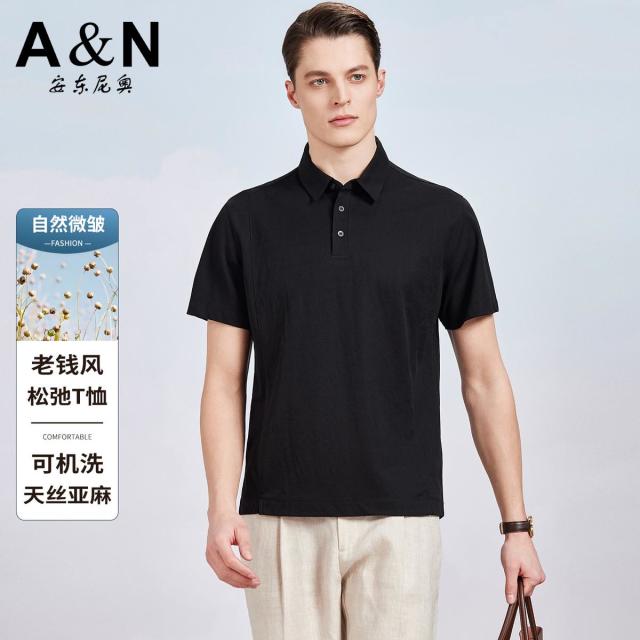 13307471.【天丝棉+亚麻】夏季老钱风休闲POLO衫男短袖亲肤透气T恤