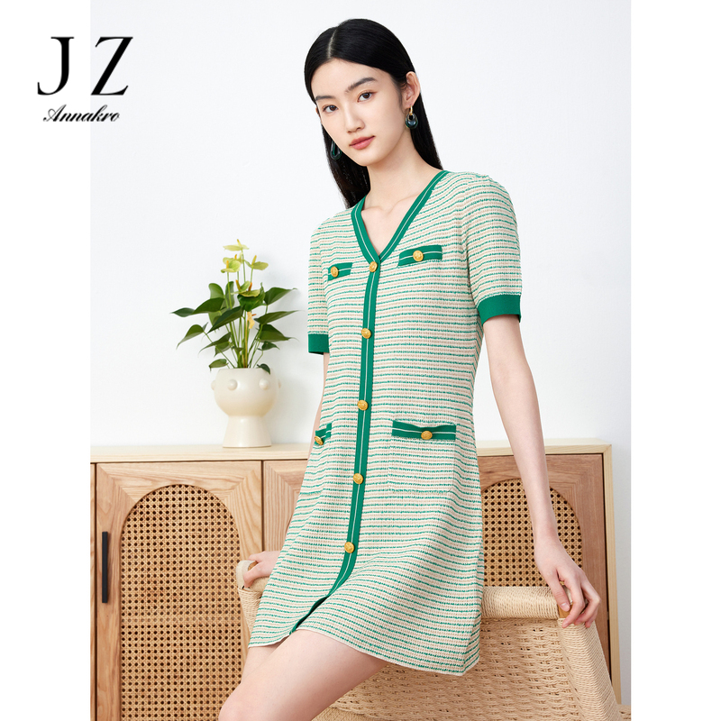 13308026.JZ玖姿小香风针织连衣裙女装夏季新款法式轻熟风连衣裙裙子