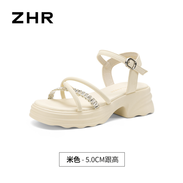 13317774.【ZHR则则】厚底凉鞋露趾搭扣厚底女鞋[PU+PVC]
