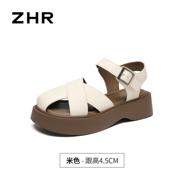 13317827.【ZHR则则】后空凉鞋半包头魔术贴厚底女鞋[PU]