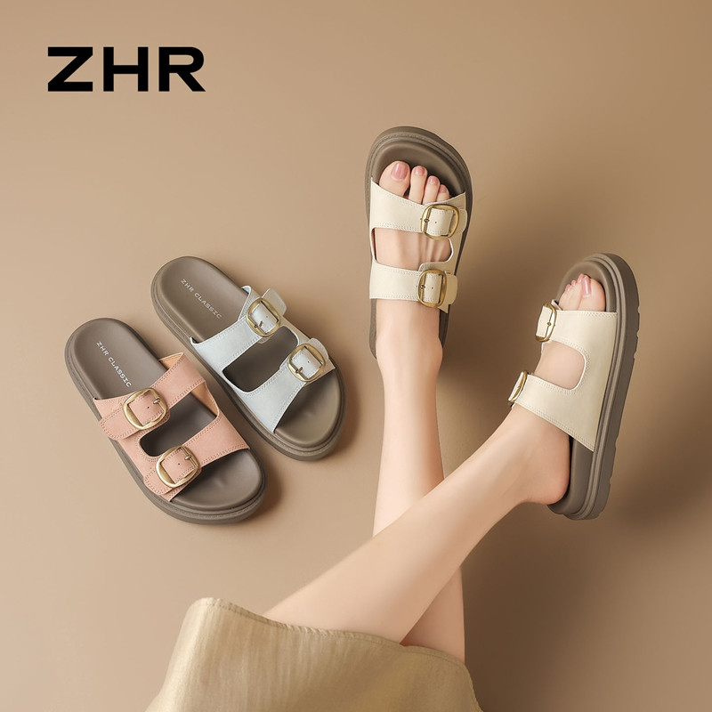 13317837.【ZHR则则】勃肯拖鞋露趾套脚厚底女鞋[PU]