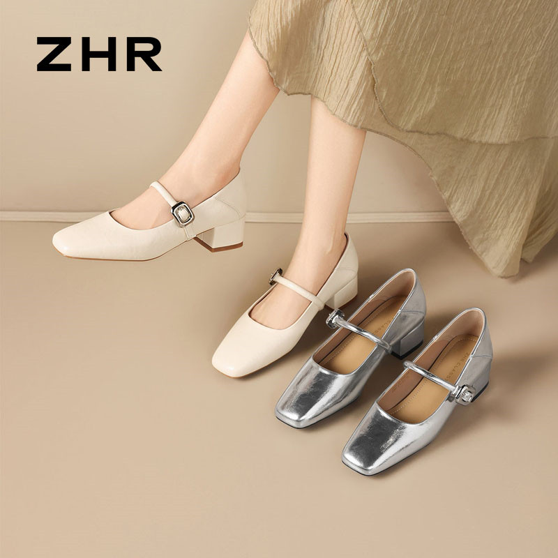 13317840.【ZHR则则】粗跟玛丽珍鞋方头套脚粗跟女鞋[PU]