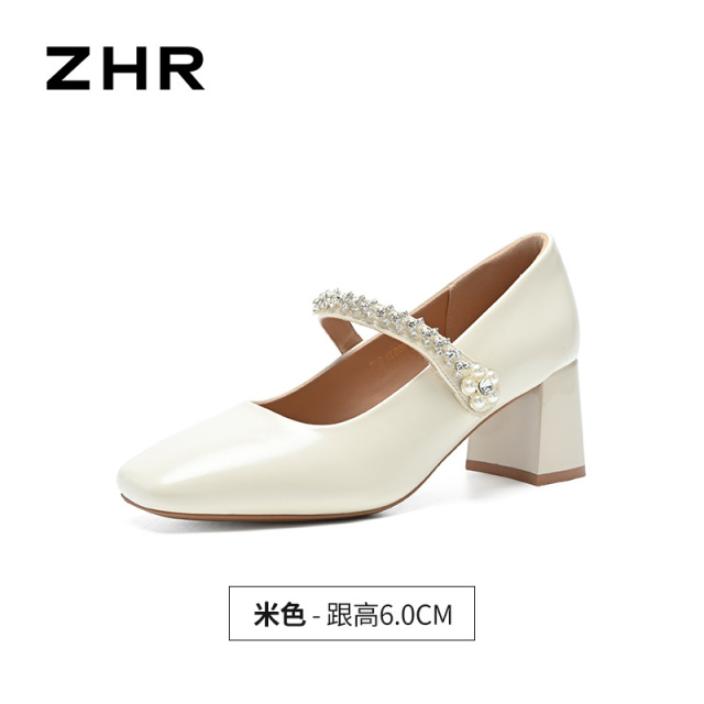 13317779.【ZHR则则】粗跟玛丽珍鞋方头魔术贴粗跟女鞋[PU]