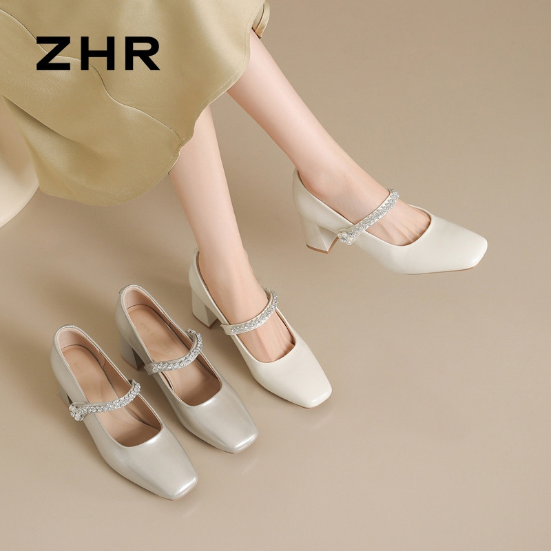 13317779.【ZHR则则】粗跟玛丽珍鞋方头魔术贴粗跟女鞋[PU]