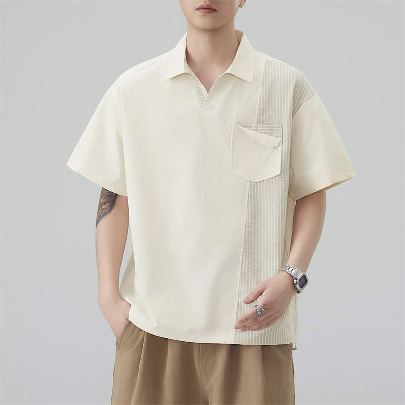 13319516.淘贝鼠夏季上新男式潮牌翻领拼接时尚短袖T恤【淘贝鼠男装XJ】