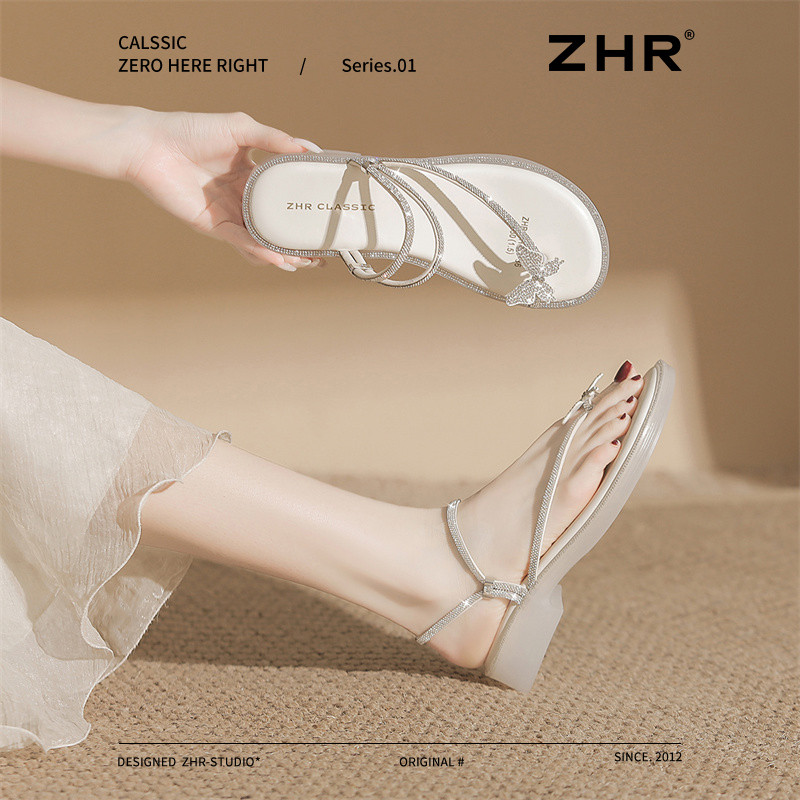 13317735.【ZHR则则】平底凉鞋夹趾套脚平底女鞋[PU]