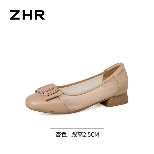 13317772.【ZHR则则】妈妈单鞋圆头套脚厚底女鞋[网纱+头层牛皮]