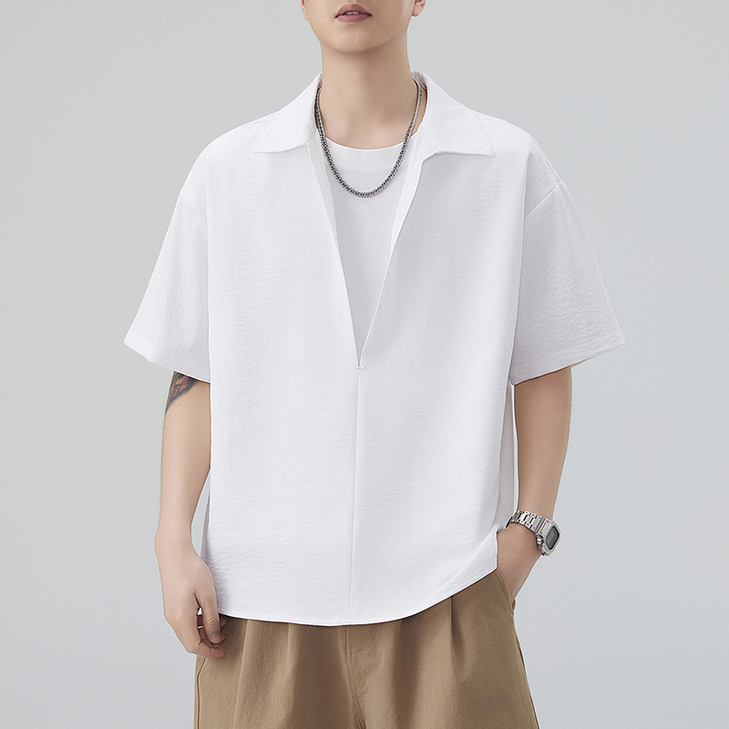 13319490.淘贝鼠夏季上新男式假两件潮流痞帅百搭短袖衬衫【淘贝鼠男装XJ】