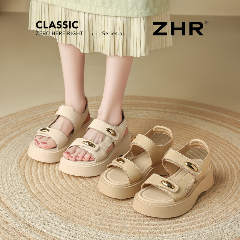 13317744.【ZHR则则】厚底凉鞋露趾魔术贴厚底女鞋[PU]