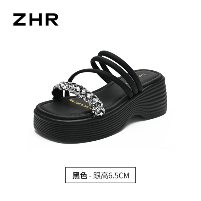 13317858.【ZHR则则】厚底拖鞋露趾套脚厚底女鞋[PU]