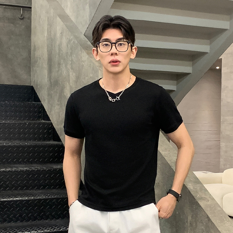13315951.七玻威夏季上新男式韩版修身纯色打底气质短袖T恤【七玻威男装XJ】