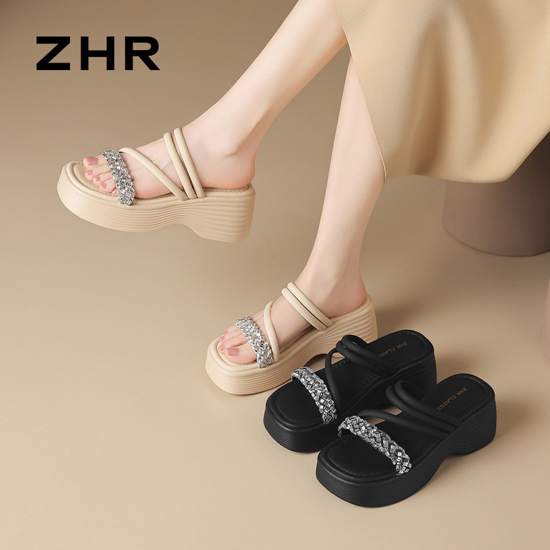 13317858.【ZHR则则】厚底拖鞋露趾套脚厚底女鞋[PU]