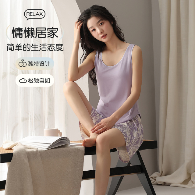 13320055.【免穿文胸】猫人女款背心家居套装可外穿家居服（M树叶背心女套）
