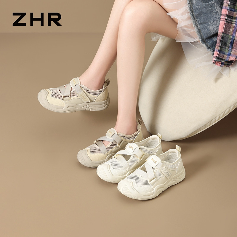 13317760.【ZHR则则】户外休闲鞋圆头魔术贴厚底女鞋[超纤+网布]
