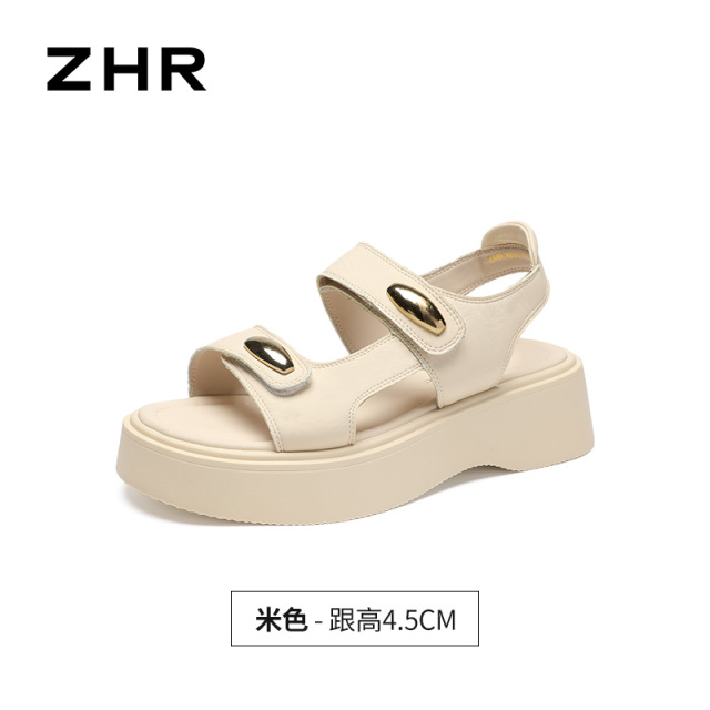 13317744.【ZHR则则】厚底凉鞋露趾魔术贴厚底女鞋[PU]