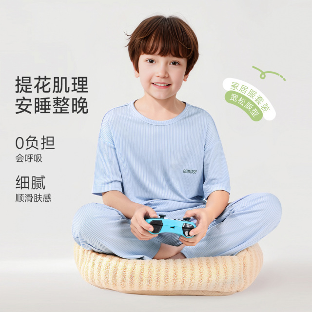 13325548.【福利清仓】【宽松柔软】猫人男女童短袖长裤家居服套装睡衣(M净面小标男/女)