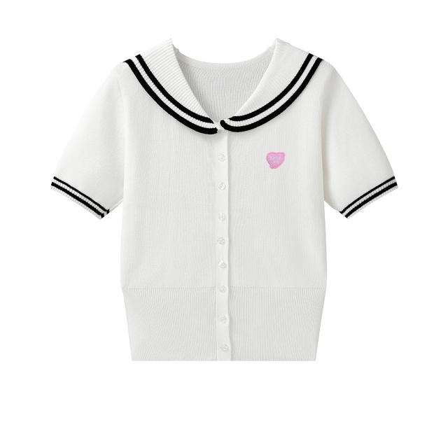 13714909.CHOCOOLATE学院风海军领polo衫夏季针织短袖上衣女