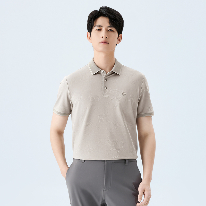 13324339.【提花POLO衫】柒牌男装上衣2026夏季新款提花扁机领短袖POLO衫
