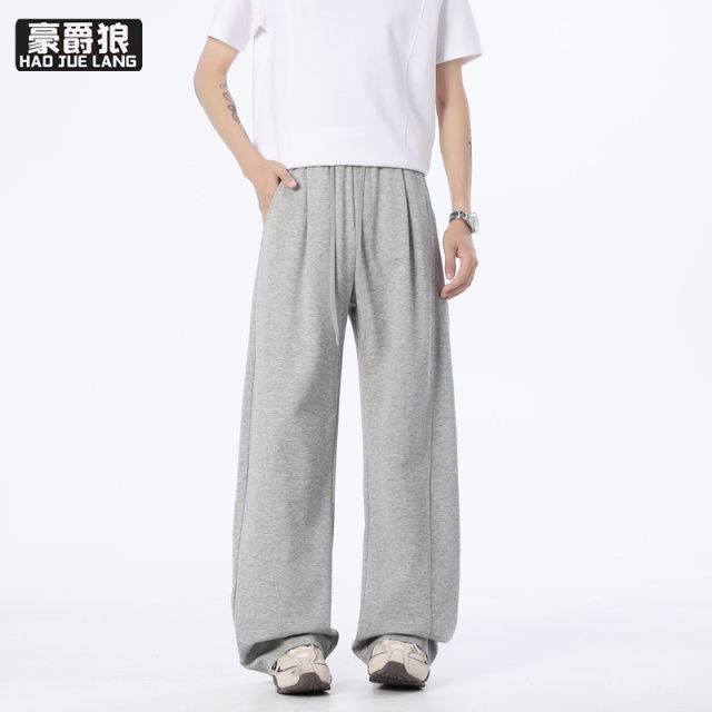 13326750.夏季美式弯刀休闲裤青少学生时尚舒适宽松百搭潮流阔腿长裤子男