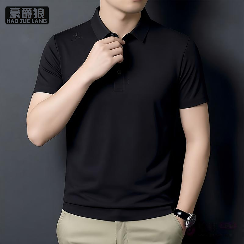 13326778.冰丝短袖polo衫无痕翻领休闲t恤舒适新款凉爽百搭男士上衣