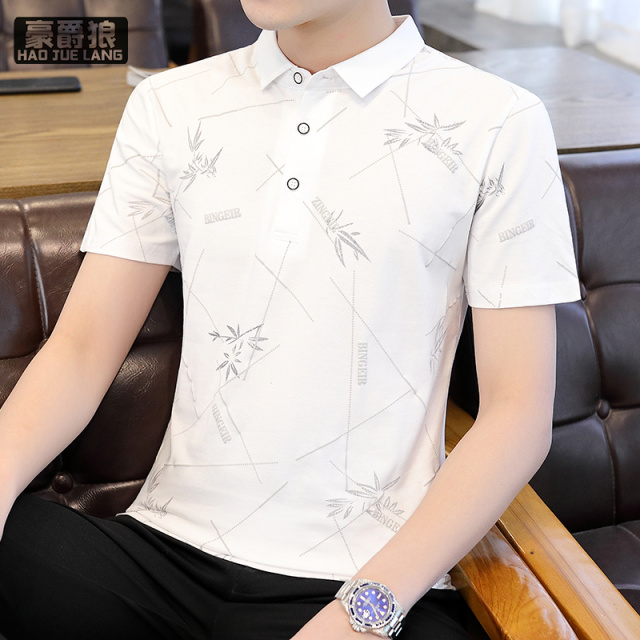 13326723.棉质休闲男衬衫领polo衫潮夏季翻领短袖t恤男士新款修身汗衫