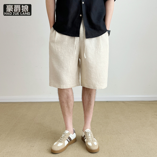 13326691.高品质夏季新款透气亚麻棉麻休闲短裤男宽松直筒吸汗五分裤男夏