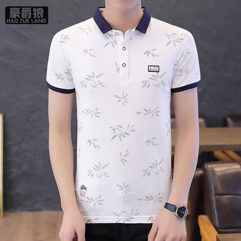 13326725.夏季棉质短袖t恤男翻领印花polo衫男士韩版青时尚半袖潮流上衣