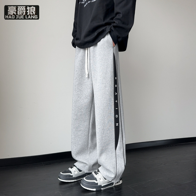 13326738.春秋初中生裤子男帅气大童潮流宽松长裤青少直筒休闲棉质运动裤