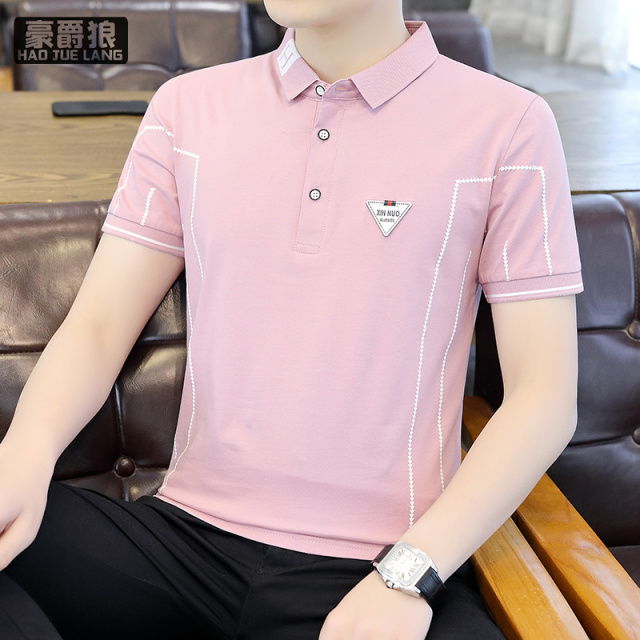 13326695.夏季短袖t恤男士翻领半袖修身棉质polo衫休闲青潮流体恤打底衫