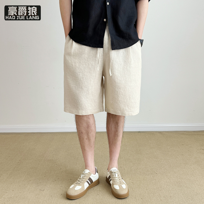 13326691.高品质夏季新款透气亚麻棉麻休闲短裤男宽松直筒吸汗五分裤男夏