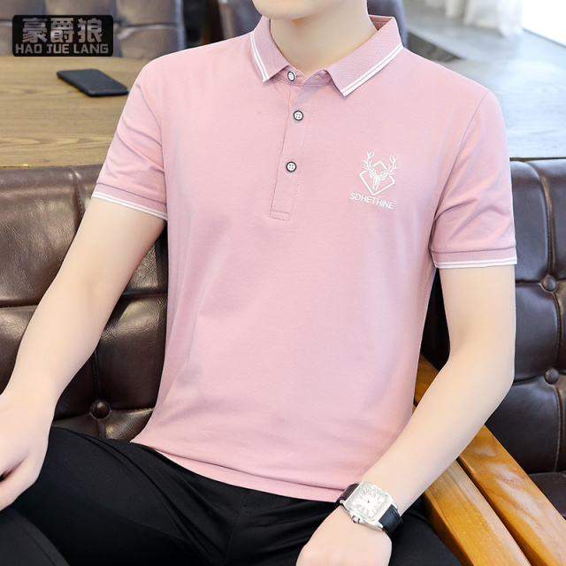 13326701.拼色翻领短袖polo衫男士夏季韩版潮流半袖t恤青冰丝修身体恤