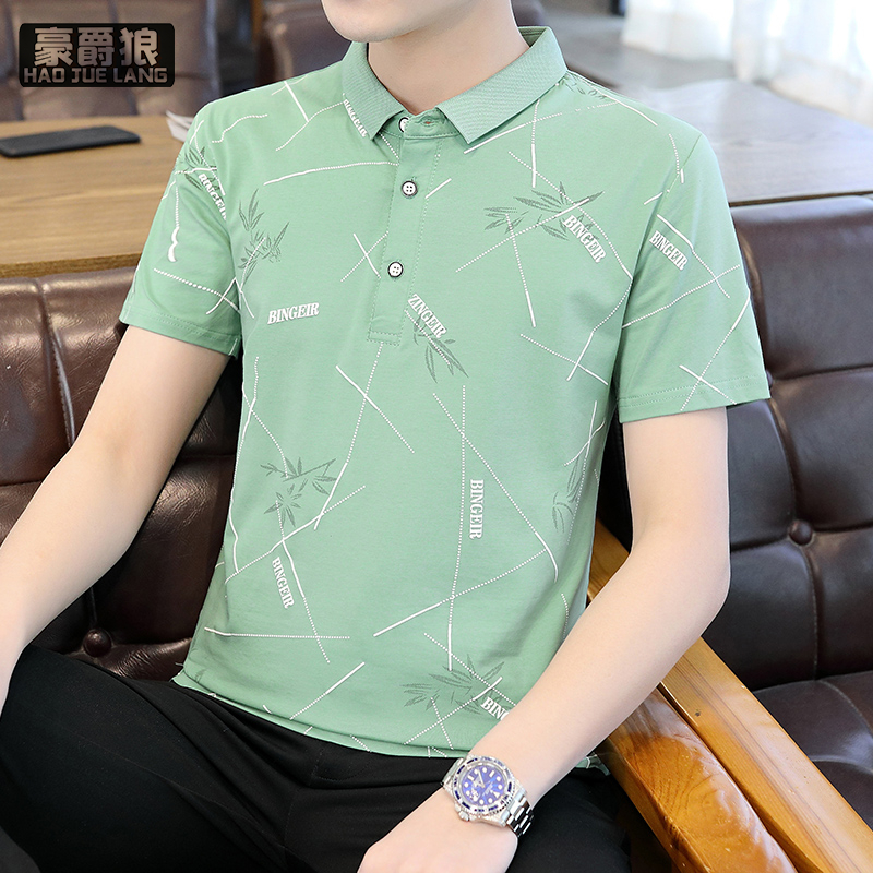 13326723.棉质休闲男衬衫领polo衫潮夏季翻领短袖t恤男士新款修身汗衫