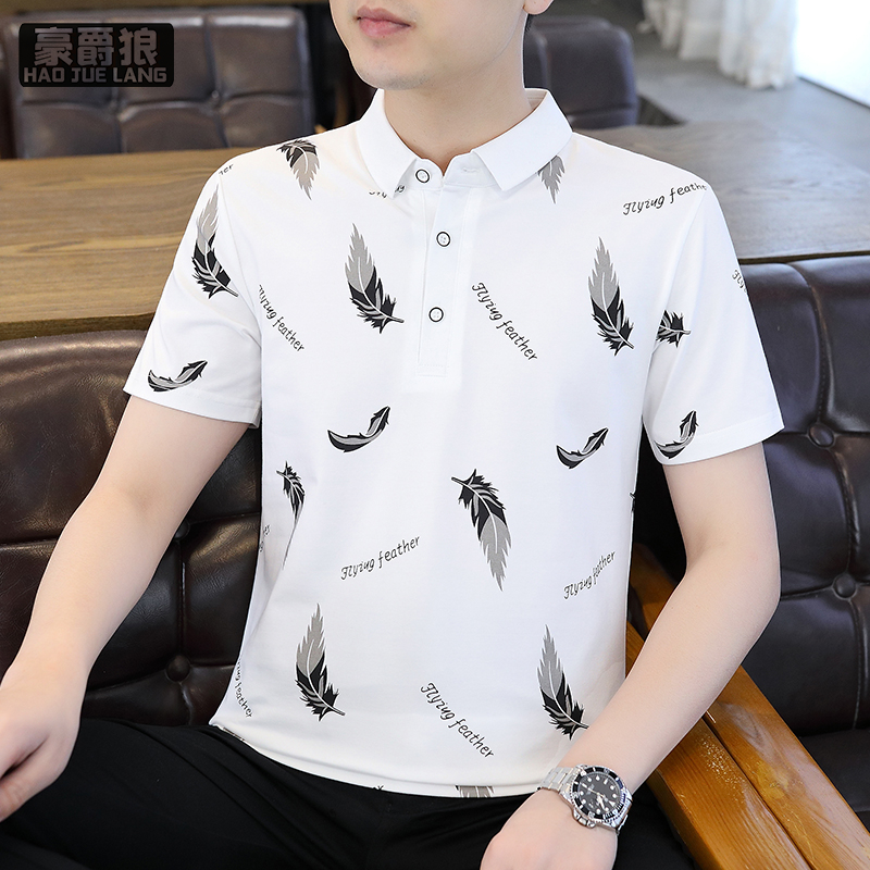 13328196.夏季翻领Polo衫男士短袖T恤潮牌印花休闲新款棉质中青半袖男装