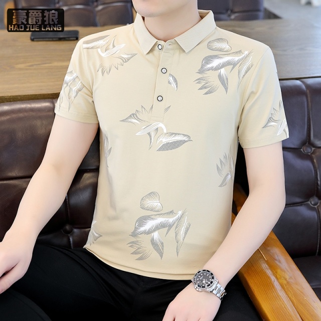 13328227.新款男士短袖T恤夏季薄款韩版修身潮流休闲翻领冰丝Polo衫男