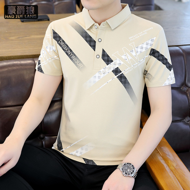 13328223.夏季新款男士棉质短袖t恤潮流带领POLO衫男装体恤印花T上衣服