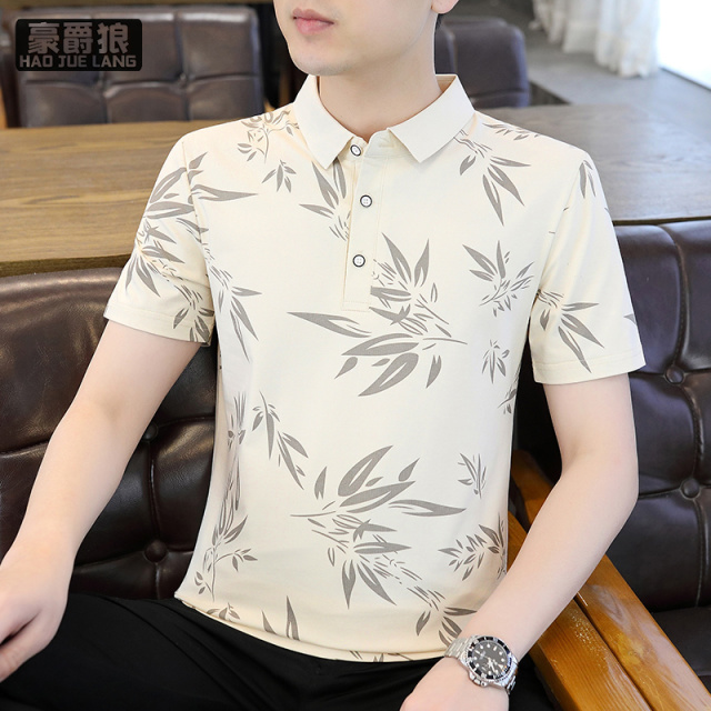 13328200.棉质polo衫男士夏季新款高端带领体恤上衣服印花潮牌翻领短袖T恤
