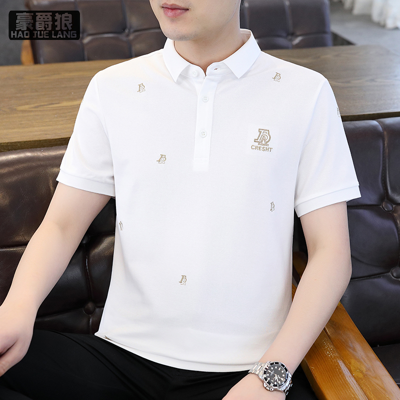 13328195.刺绣短袖polo衫男珠地棉夏季修身舒适新款翻领半袖T恤潮流上衣服