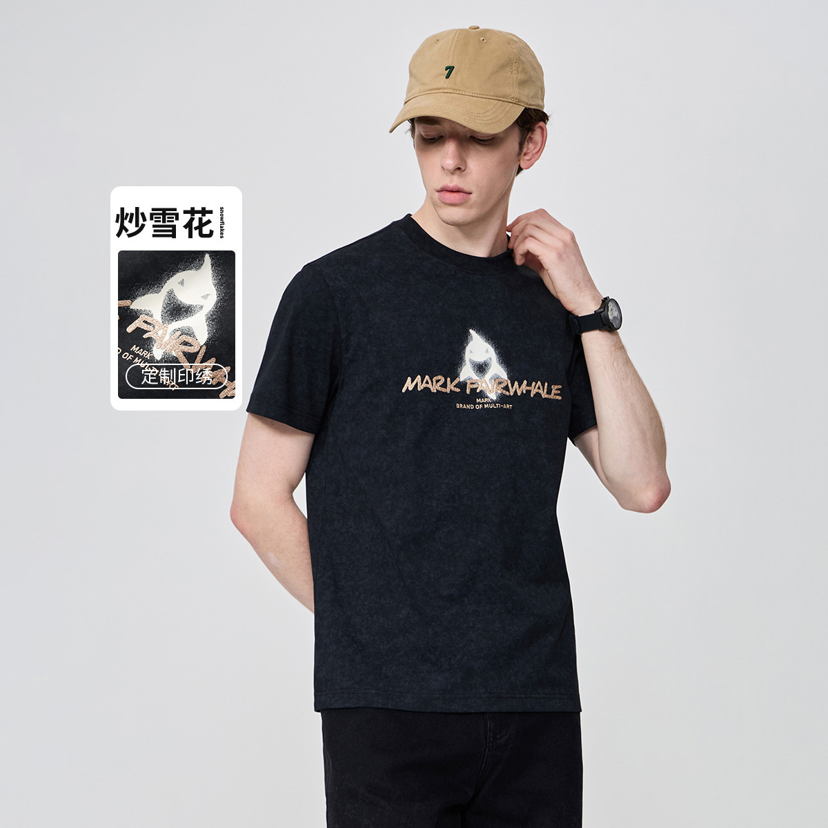 13334505.【鲸鱼字母印花】夏季圆领水洗感男士休闲百搭潮酷短袖T恤