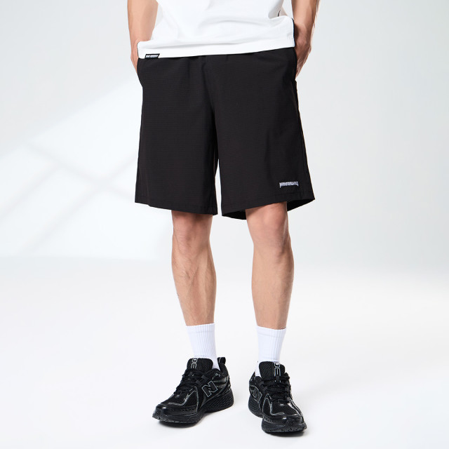13334535.【重工字母刺绣贴】夏细格肌理网布运动抽绳松紧男士休闲短裤