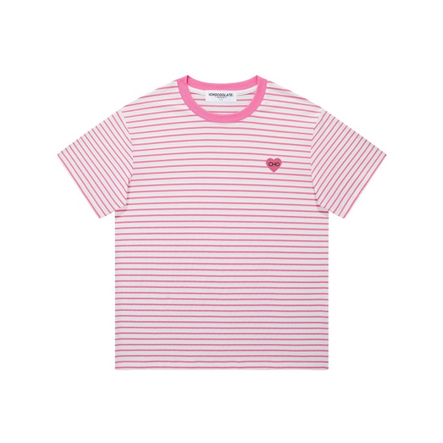 13714857.CHOCOOLATE夏季轻薄多巴胺条纹撞色短袖T恤宽松女上衣