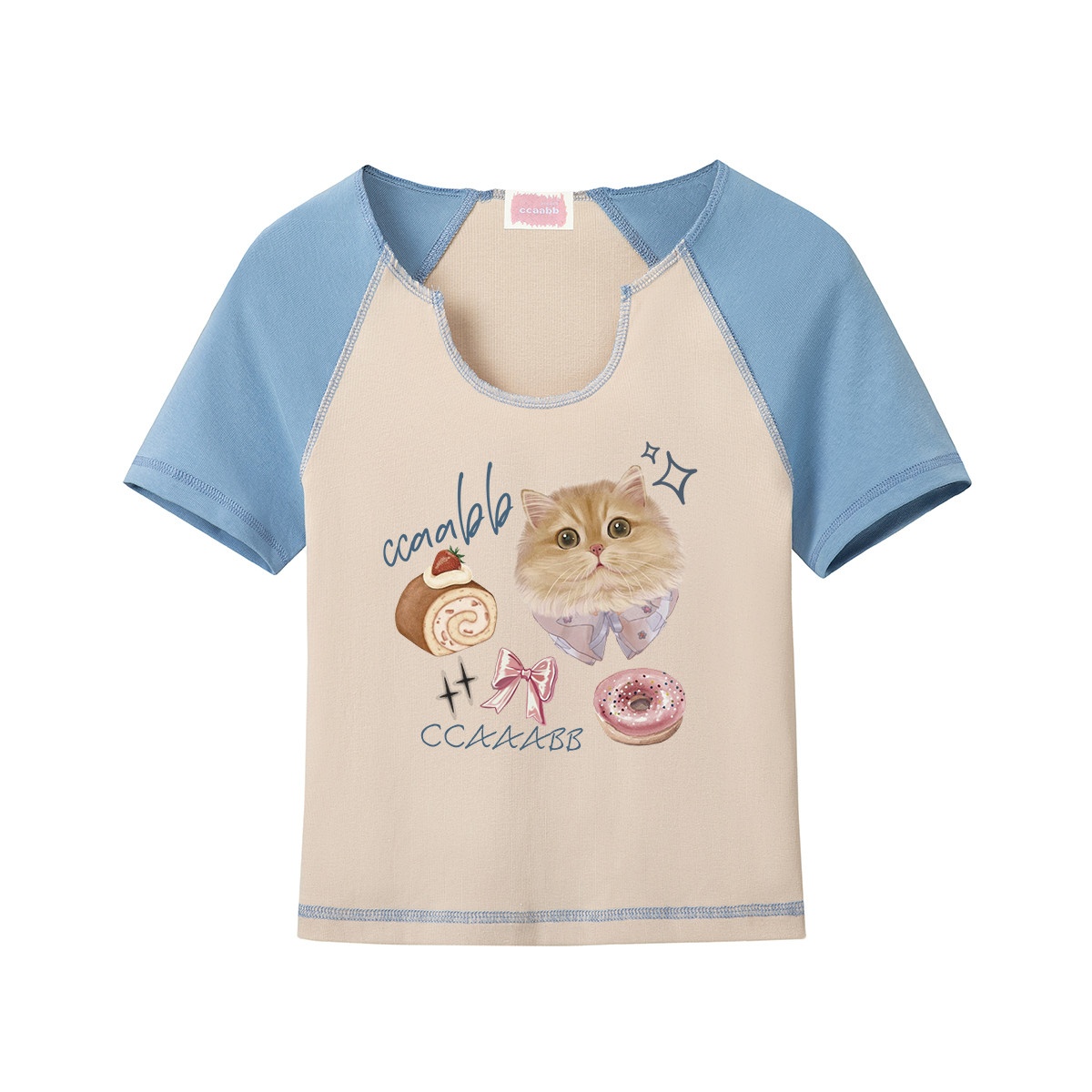 13714864.it ccaabb女装甜美可爱小猫印花短袖t恤校园风学生上衣