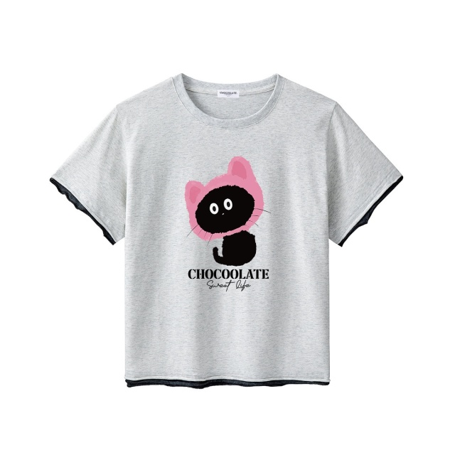 13714846.CHOCOOLATE撞色边短袖t恤夏季休闲宽松印花上衣体恤衫